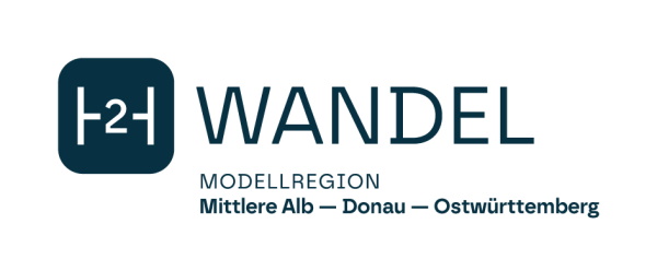 Logo der Modellregion H2Wandel in blauer Schrift auf weißem Hintergrund